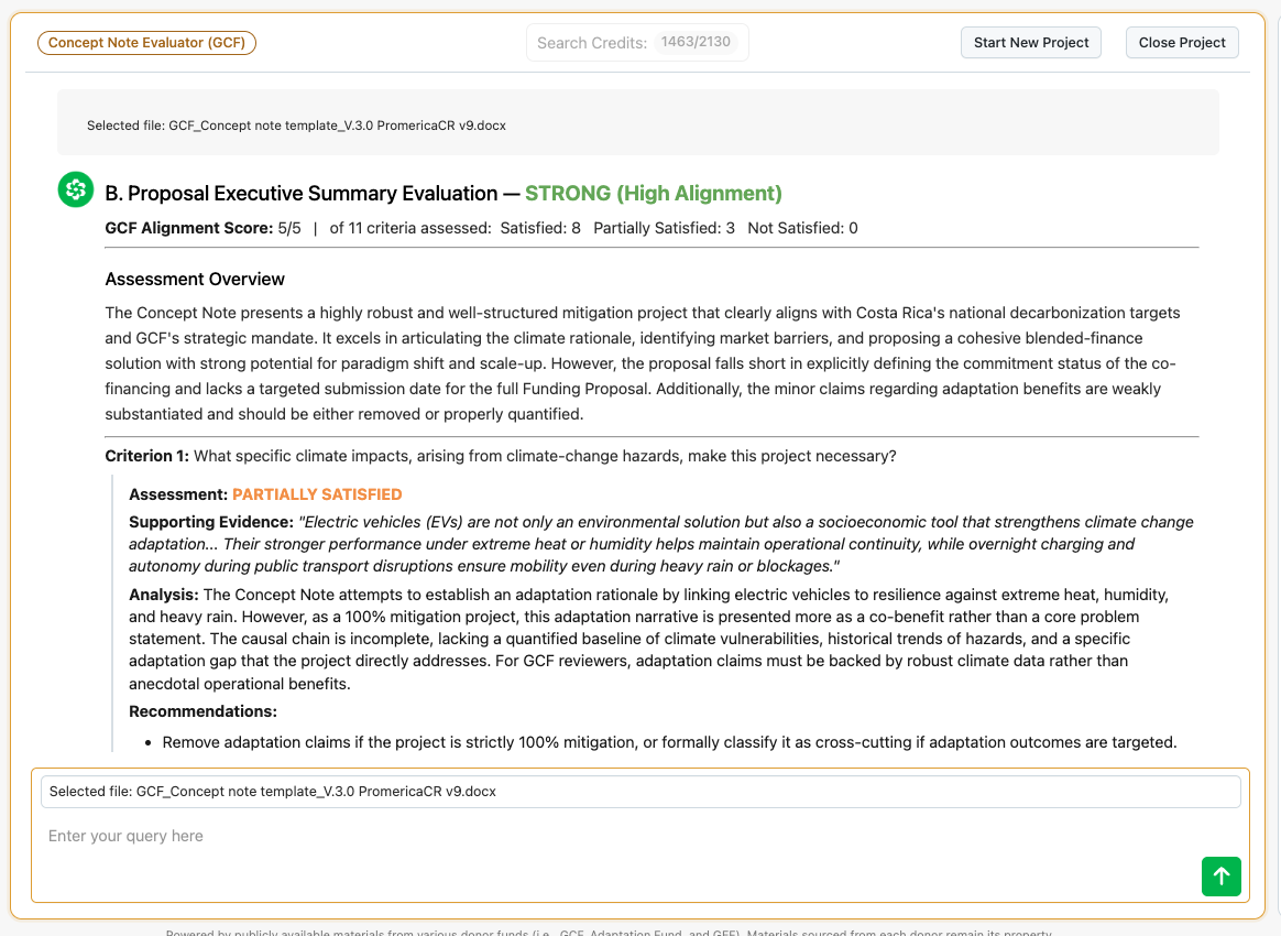 Concept Note Evaluator interface