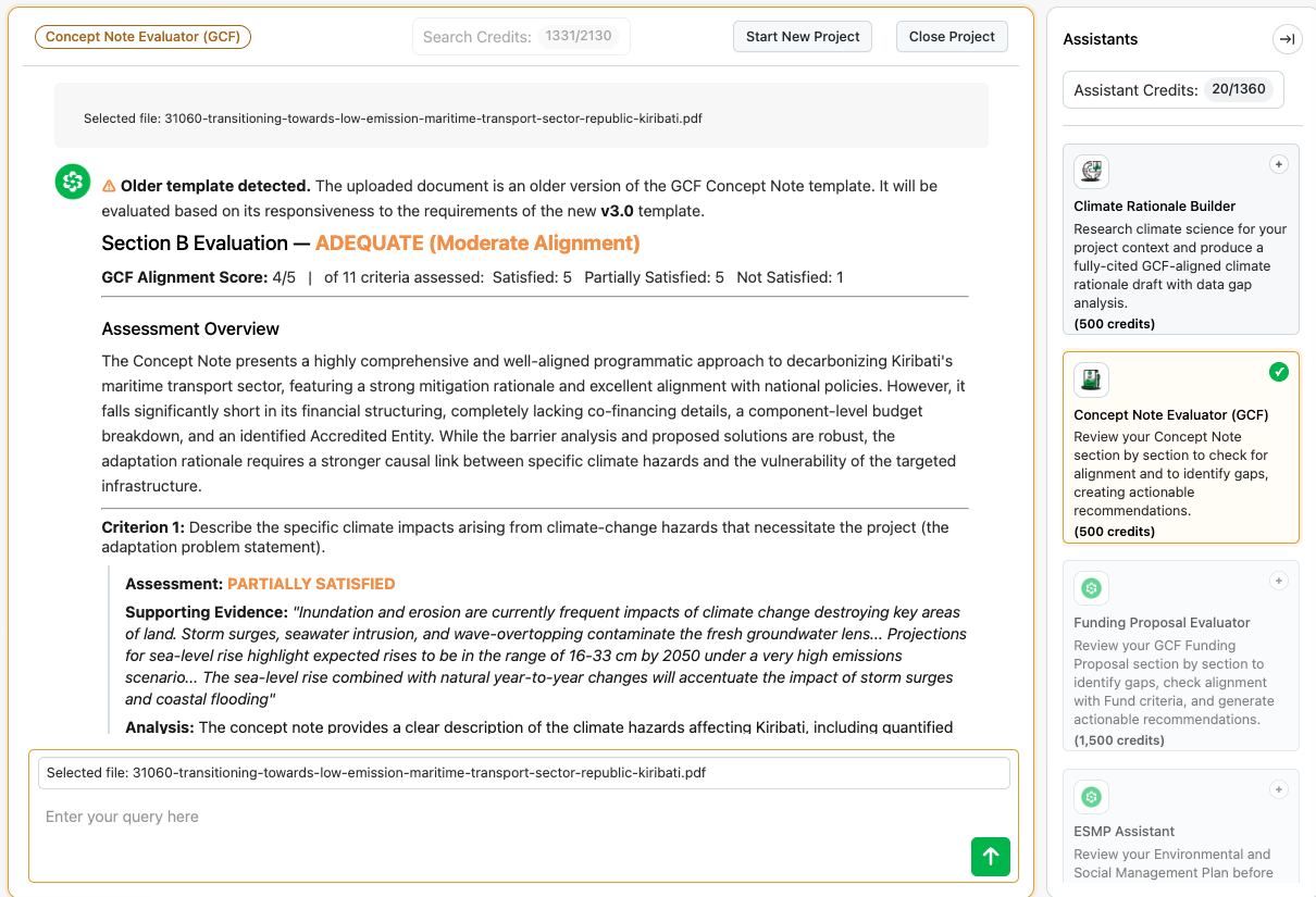 Concept Note Evaluator interface