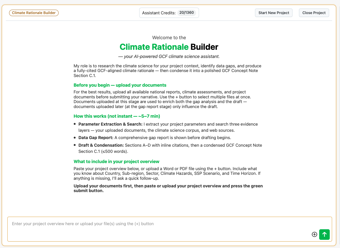 Climate Rationale Builder interface